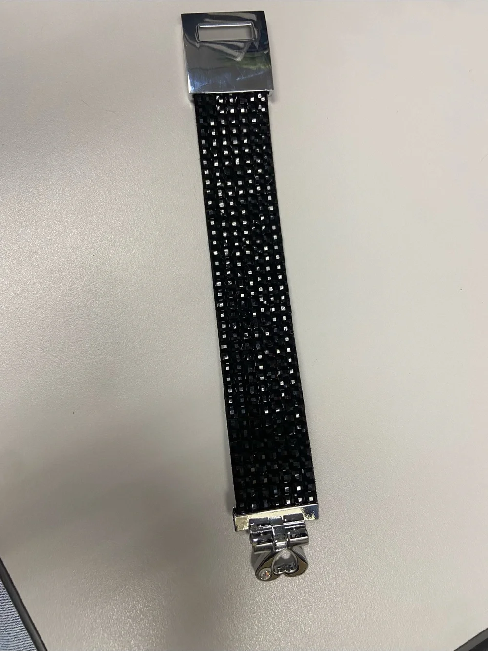 Black Multi-Strand Crystal Bracelet with Silver Clasp